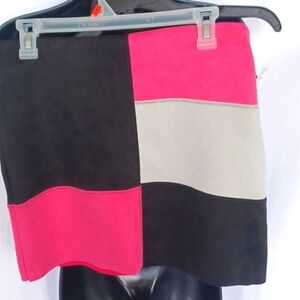 Jolie & Joy Faux Suede Patchwork Raw Hem Side Zip Mini Skirt, Jr sz L